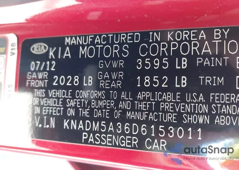 2013 Kia Rio Lx z USA, uszkodzony, nr VIN KNADM5A36D6153011